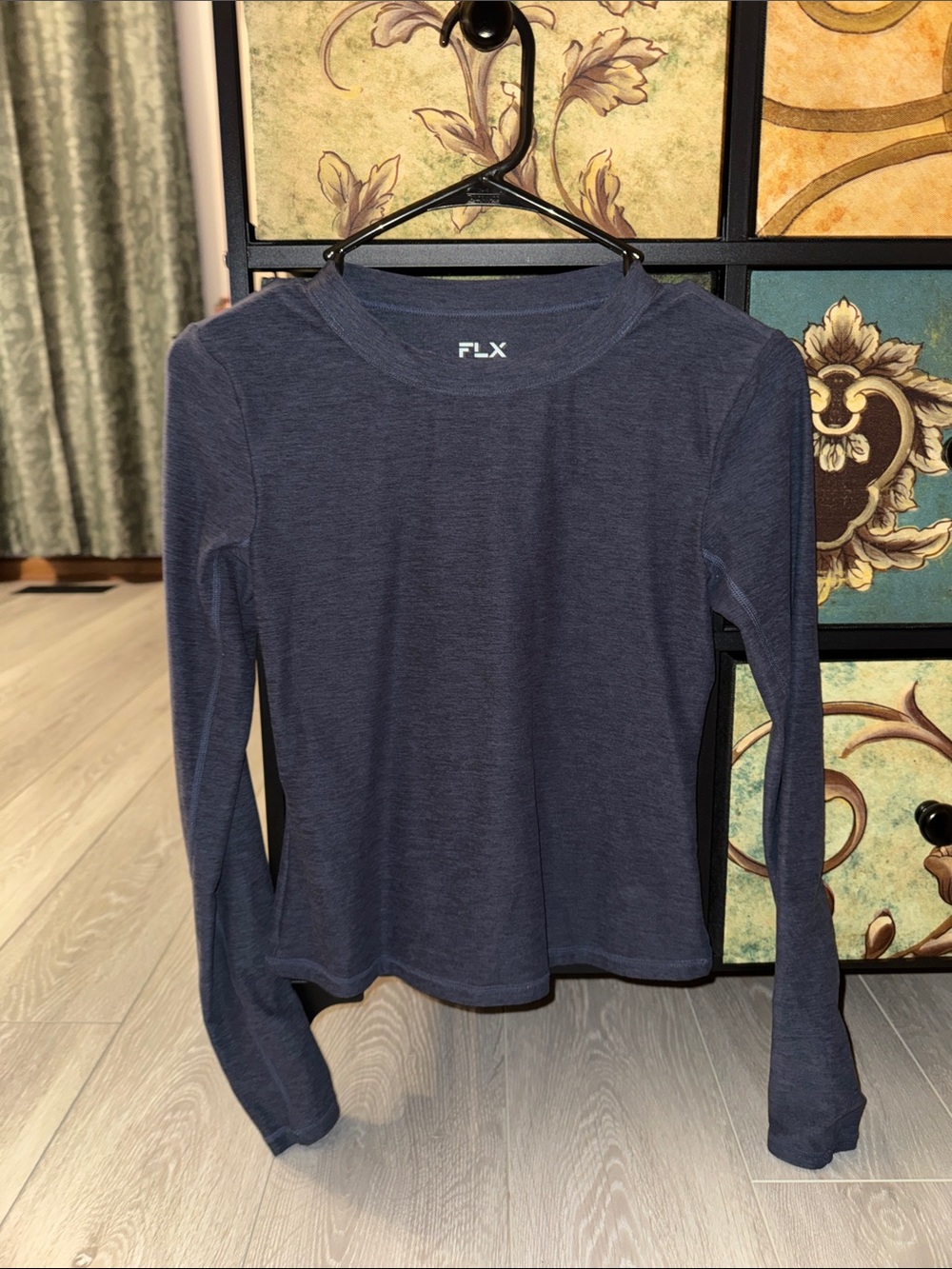 FLX Women's Long Sleeve Crewneck Top in Navy Heather